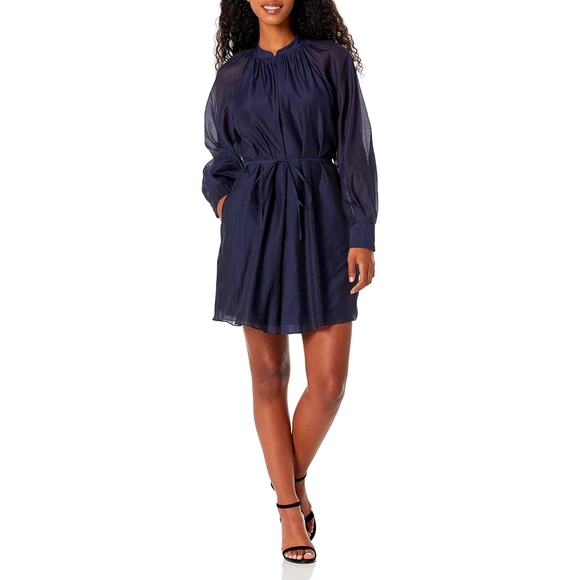 Rebecca Taylor Dresses & Skirts - Rebecca Taylor Mini Dress Long Sleeve Silk Cotton Marine Blue Navy Size XL